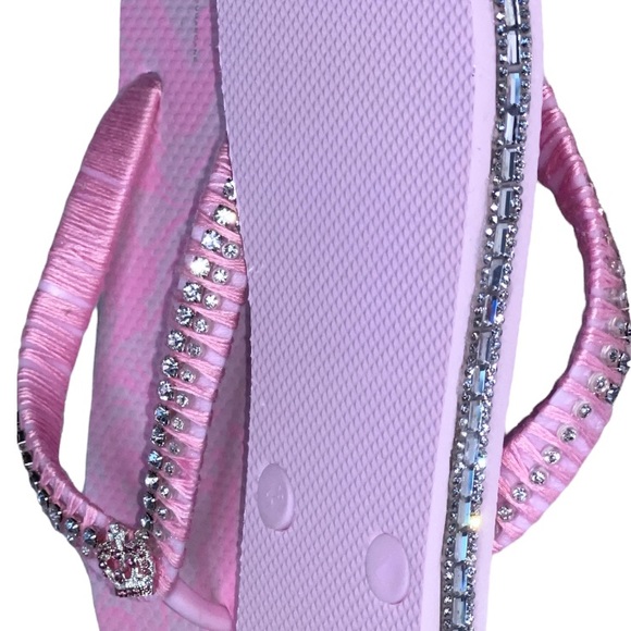 Pink Princess Flip Flops SZ 5/6, Crystal Trimmings, Crown Rhinestone Buttons - Picture 12 of 15